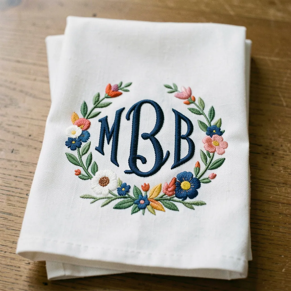 Luxury embroidered fabric with monogram details